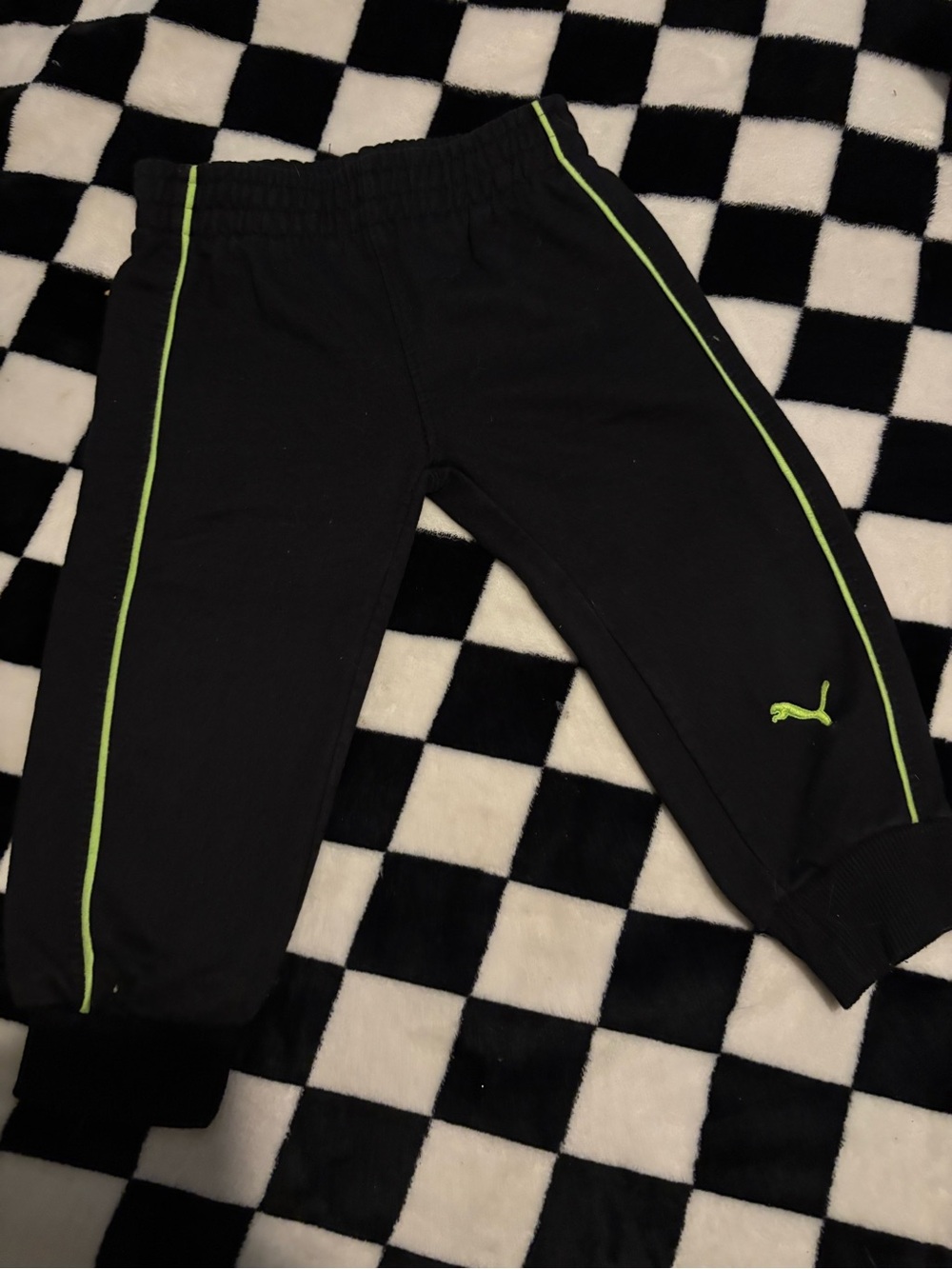 2T Puma Kids Black Track Pants with Lime Piping